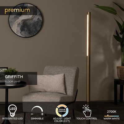 Lucide GRIFFITH - Floor lamp - Ø 21 cm - LED Dim. - CCT - 1x18W 2700K/4000K - Bronze | Premium